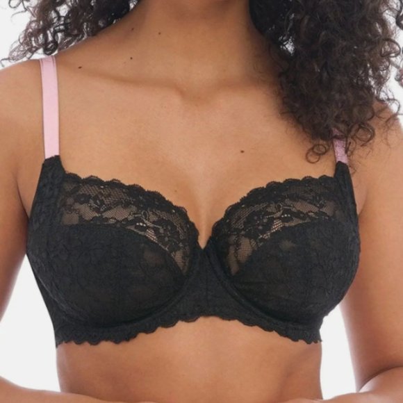 Freya Offbeat Side Support Black Lace Bra Size 28GG - Picture 1 of 5